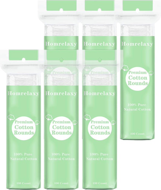 Homrelaxy Cotton Rounds, 600 Count - Cotton Pads for Face, 2.28 Inch, 100% Cotton Soft Makeup Remover Pads for Toner, Facial, & Sensitive Skin, Lint-Free (600)