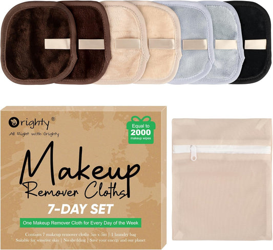 Orighty Makeup Remover Cloths 7-Day Set, Premium & Reusable Makeup Remover Pads, Erase Makeup With Just Water, Makeup Set For Eyes, Lips, Foundation and more, Ideal Choice For Women (Neutrals)