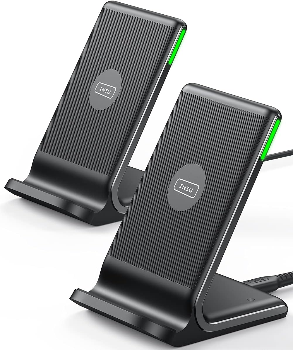 Wireless Charger, INIU [2 Pack] 15W Fast Wireless Charging Stand, Wireless Charging Station with Sleep-Friendly Adaptive Light for iPhone 17 16 15 14 13 12 Pro Max Samsung Galaxy S23 S22