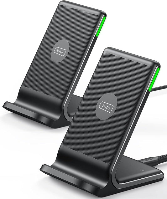 Wireless Charger, INIU [2 Pack] 15W Fast Wireless Charging Stand, Wireless Charging Station with Sleep-Friendly Adaptive Light for iPhone 17 16 15 14 13 12 Pro Max Samsung Galaxy S23 S22