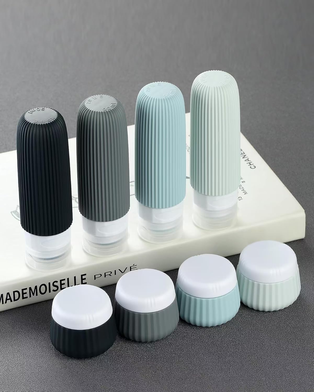 Mrsdry Travel Bottles for Toiletries 8 Pack, Tsa Approved Travel Size Toiletries Containers with Clear Bag, Leak Proof Silicone Squeezable Traveler Essentials Creams Jars