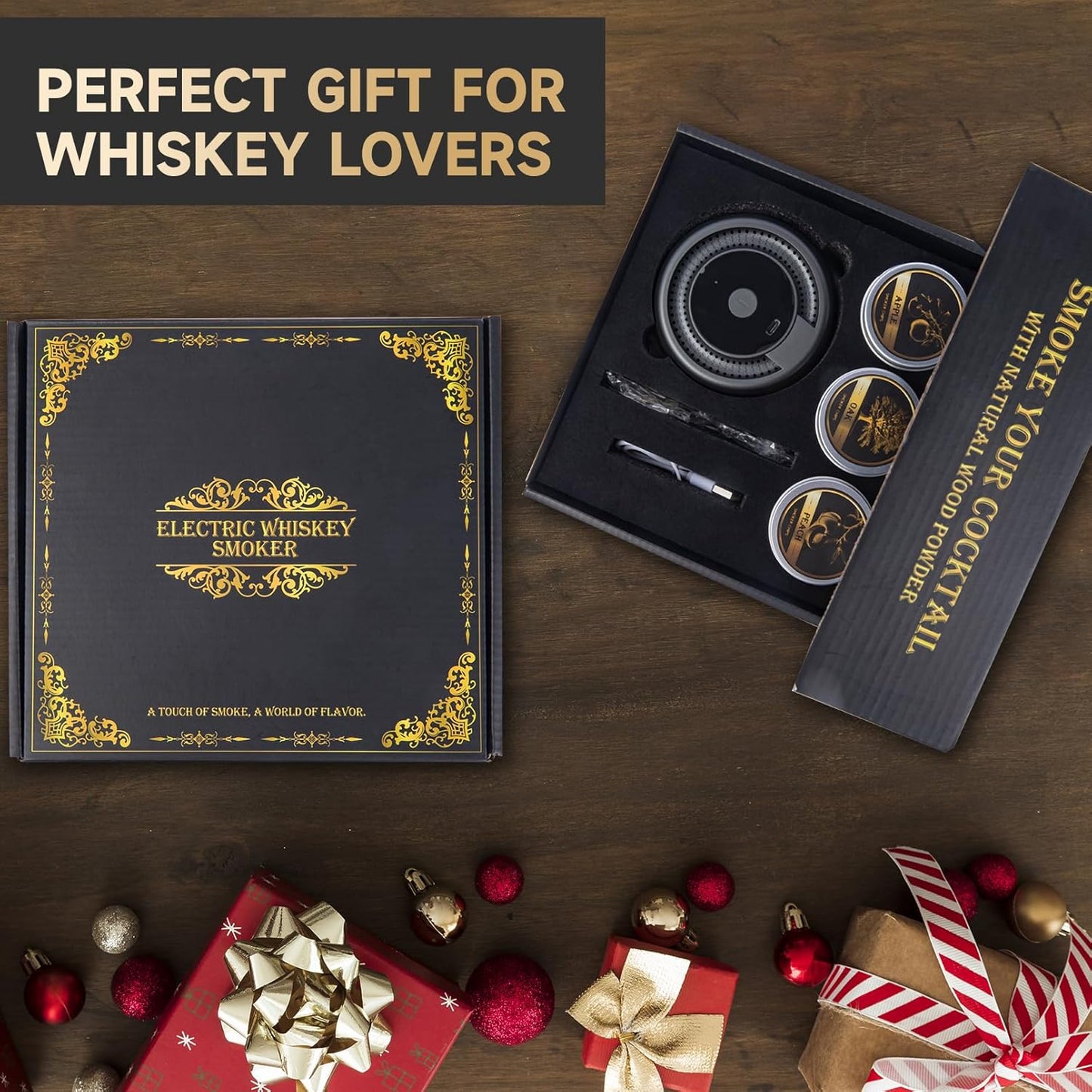 Whiskey Electric Smoker Kit, Birthday Christmas Anniversary Bourbon Whiskey Gifts for Men,Dad,Husband - Gray