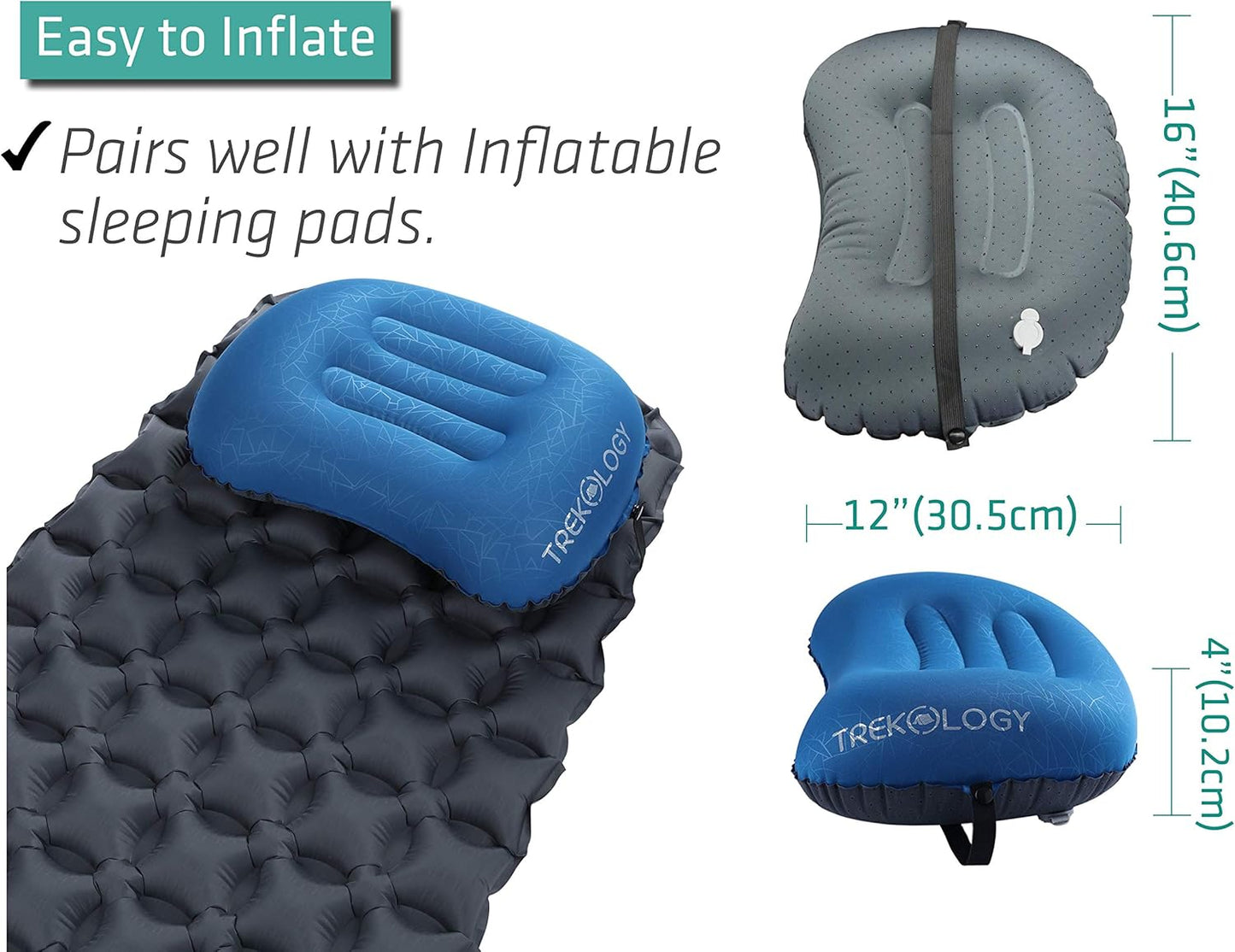 TREKOLOGY Pillow ALUFT 2.0, Camping Pillow for Sleeping, Inflatable Pillow, Inflatable Travel Pillow Camp Pillow, Oreiller de Voyage Backpacking Pillow Comfy Air Pillow