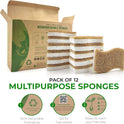 AIRNEX 12 Pack Natural Sponges for Dishes - Biodegradable Sponges for Kitchen - Plant Based Cellulose & Coconut Natural Dish Sponge - Non Toxic Eco Friendly Sponges, Non Scratch Kitchen Scrubber