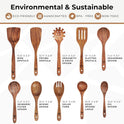 Wooden Spoons for Cooking, Kitchen Utensil Set, 10 Pcs Cooking Utensils Set for Nonstick Pans & Cookware – Study Teak Wood, Lightweight & Heat Resistant