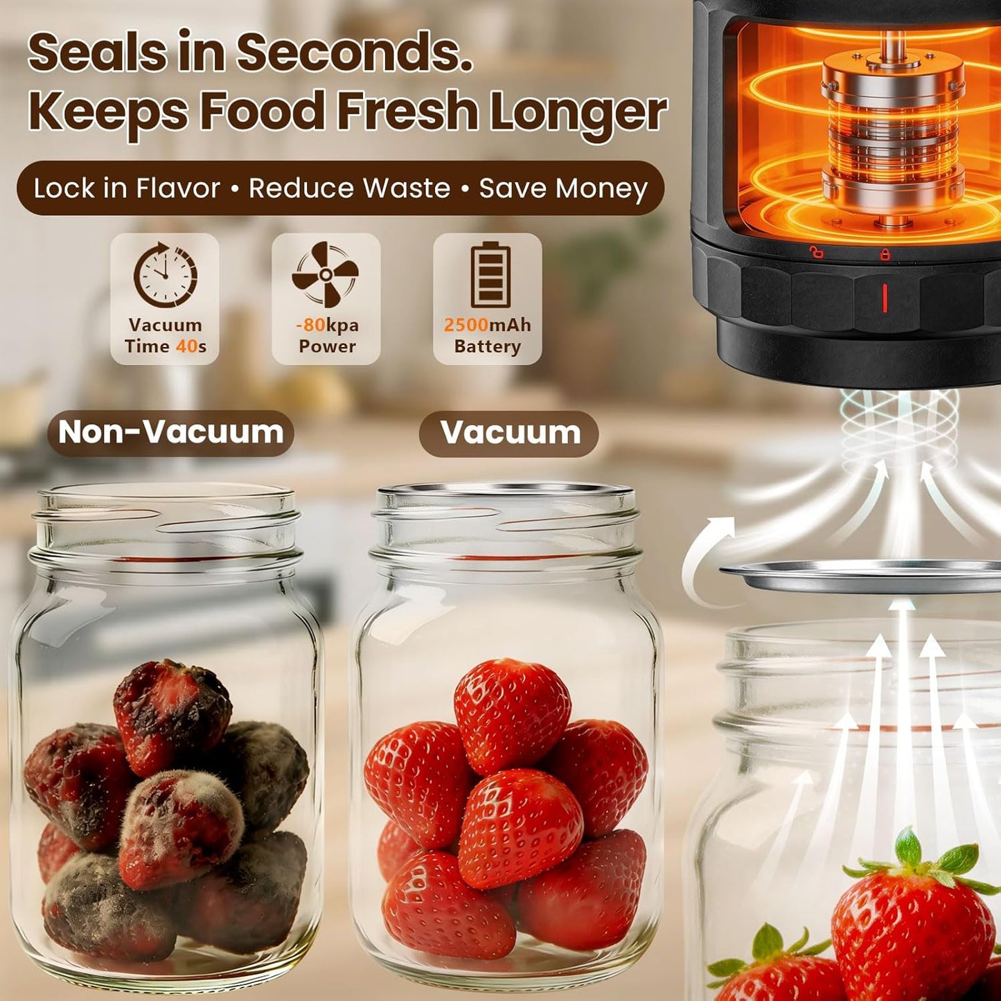 UNERVER Mason Jar Vacuum Sealer - Electric Vacuum Sealer for Jars with Mouth and Regular Mason Lids, Vacuum Sealing Machine Kit for Food, Jar Vacuum Sealer for Canning Jars