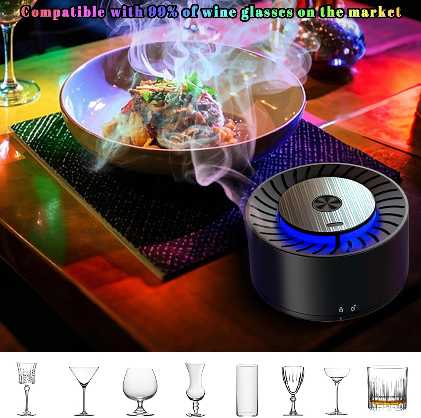 Electric Whiskey Smoker Kit,Rechargeable Cocktail Smoker Kit Built-in Lighter with LED Light and 6 Wood Chips, Old Fashioned Smoker Kit, Bourbon Whiskey Gift Ideas for Men/Dad/Husband