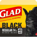 Glad Black Garbage Bags - Regular 74 Litres - 40 Trash Bags Made in Canada of Global Components