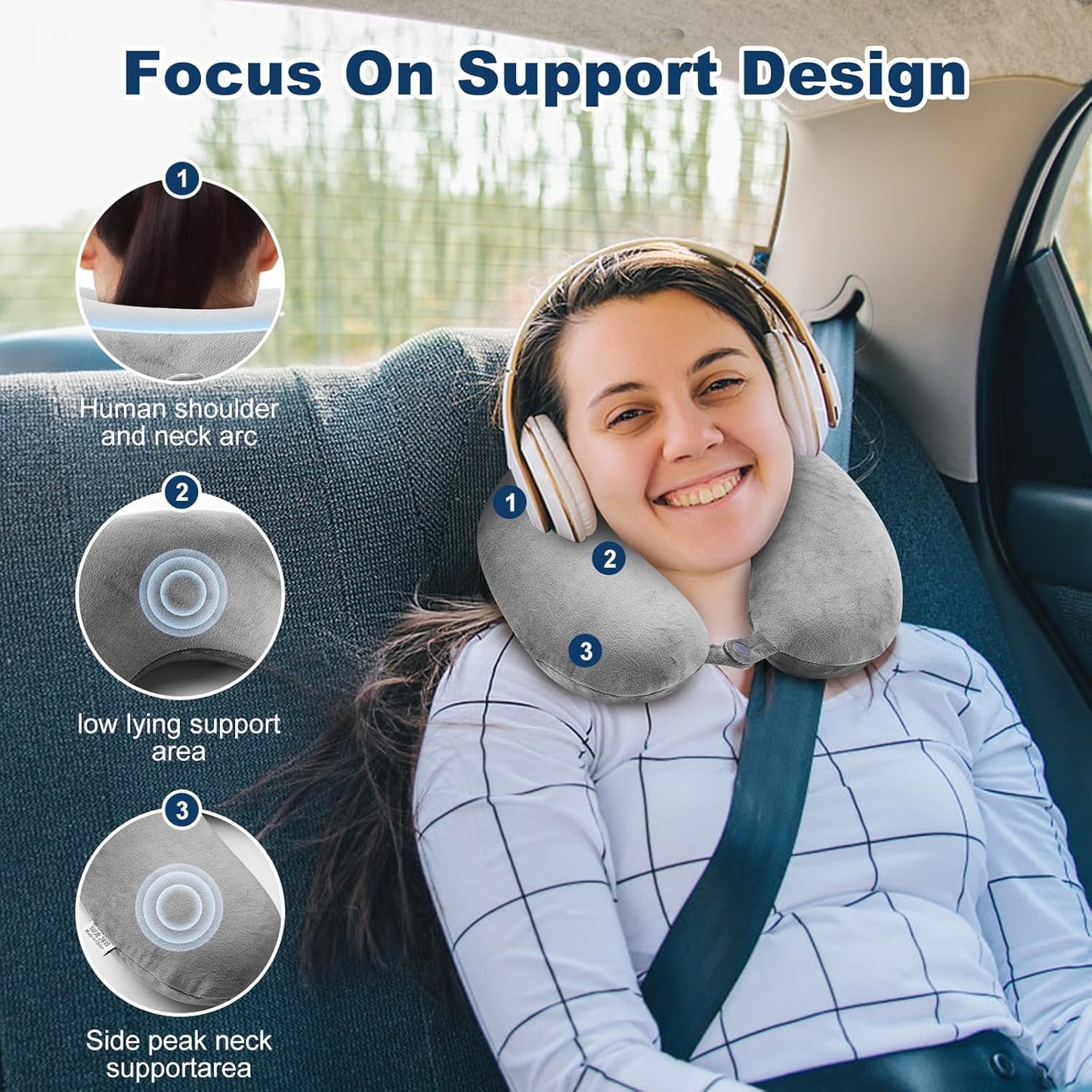 Travel Pillow - Memory Foam Neck Pillow Support Pillow,Luxury Compact & Lightweight Quick Pack for Camping,Sleeping Rest Cushion (Grey)