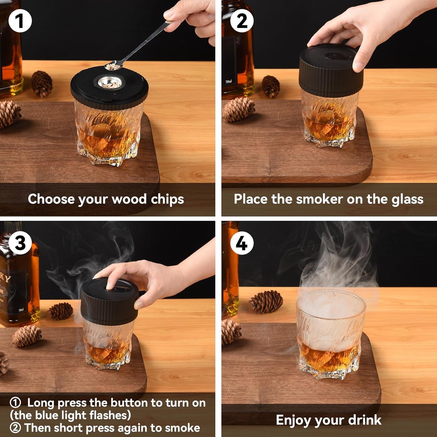 Electric Cocktail Smoker Kit for Bourbon Whiskey, Smoking Smoked Fashion Top Whiskey Making Accessories Infuse Cocktail Wine for Old Fashioned Smoker Kit