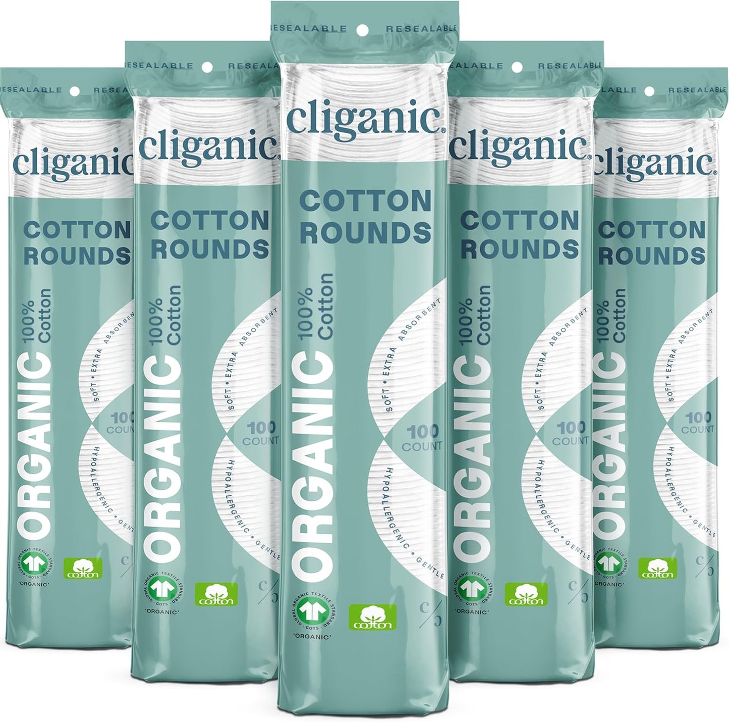 Cliganic Organic Cotton Rounds (500 Count) Makeup Remover Pads, Hypoallergenic, Lint-Free | 100% Pure Cotton