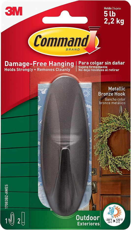 Command Outdoor Hook, Decorate Damage-Free, Water-Resistant Adhesive, Large (17083BZ-AWEF)