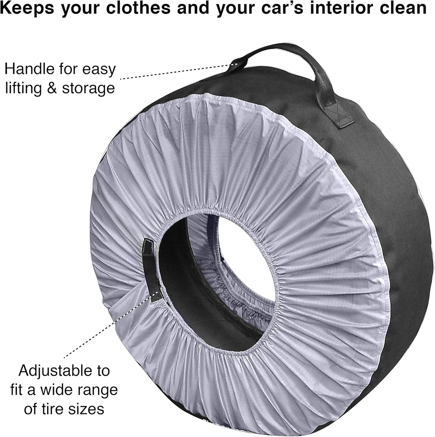 Kurgo Seasonal Tire Totes, Spare Tire Cover, Portable Wheel Bags, Winter Tire Cover, Handle for Easy Transportation, Universal Fit, Machine Washable, Fits Tires 22€ to 31€, Includes 4 Tire Totes