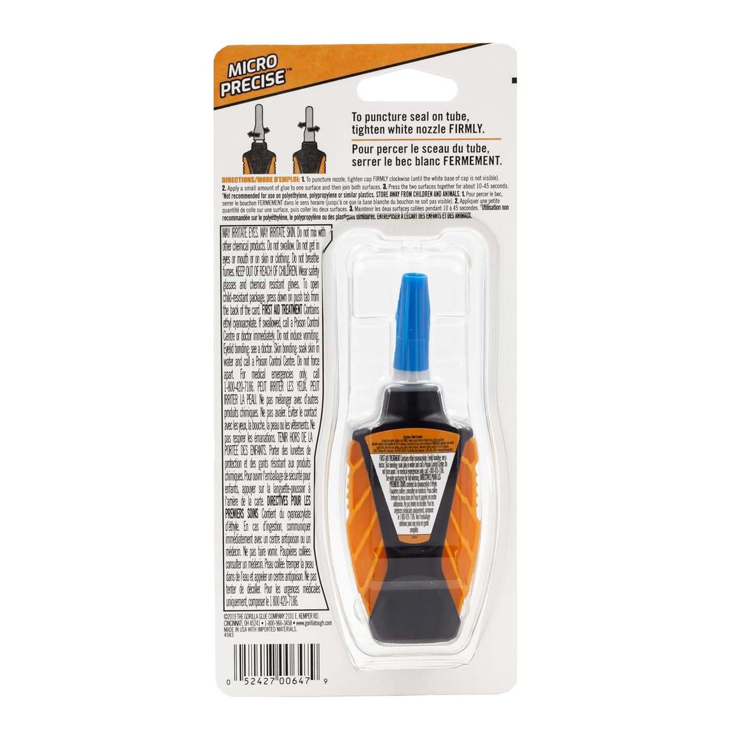 Gorilla Micro Precise Super Glue, Fast-Setting Cyanoacrylate, Precise Applicator, Anti-Clog Cap, Clear, 0.19oz/5g, Pack of 1