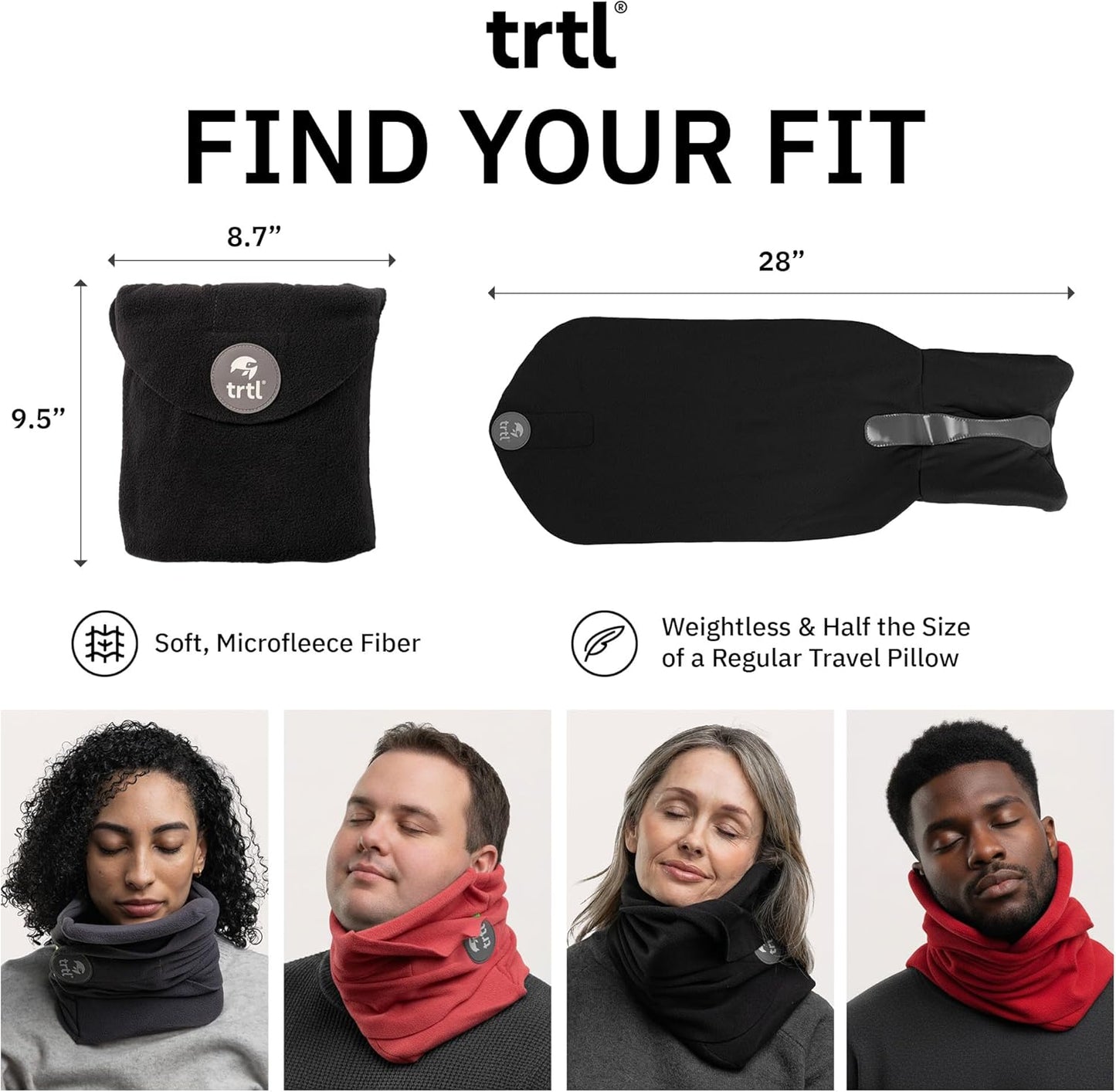 trtl Travel and Airplane Pillow - Real Sleeping Experience on Long Flights - Neck and Shoulder Support - Super-Soft, Lightweight, Easy-to-Carry, and Machine-Washable Flight Pillow - Grey