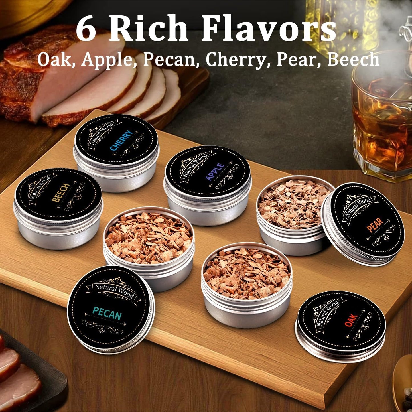 Electric Whiskey Smoker Kit - Built-in Lighter, 6 Lighting Colors, Rechargeable Cocktail Smokers Kit with 6 Wood Chips, Old Fashioned Drink Smoker Kit, Birthday Gifts for Men, Dad (No Butane)