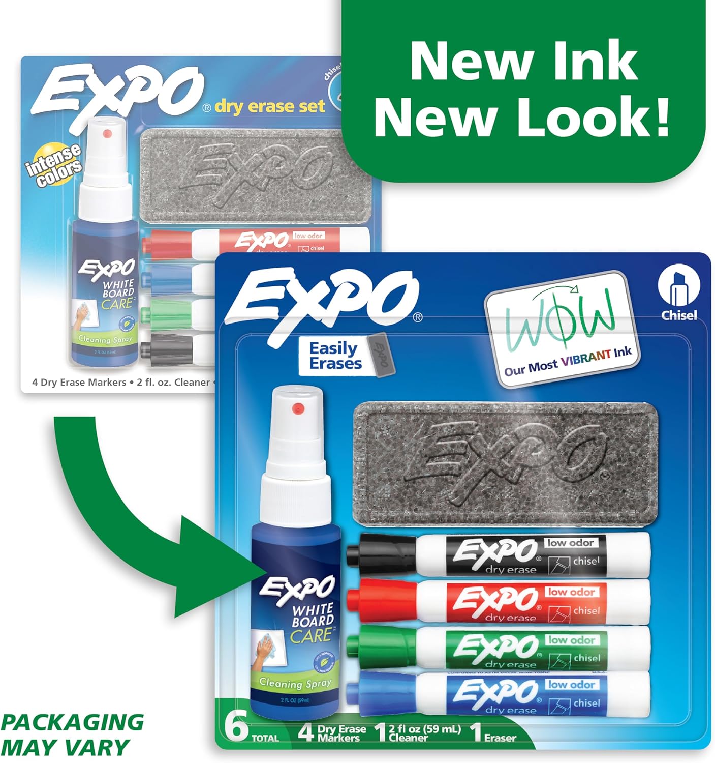 EXPO Dry Erase Markers Kit, Chisel Tip, Assorted Colours, Eraser, Spray Cleaner, 6 Count