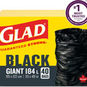 Glad Black Garbage Bags - Giant 184 Litres - 40 Trash Bags Made in Canada of Global Components