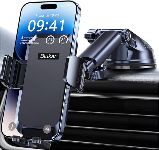 Blukar Car Phone Holder – Strong Suction, 360° Rotation, One-Hand Operation, Universal Smartphone Mount