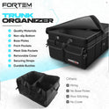 FORTEM Car Trunk Organizer, Collapsible Multi Compartment Car Organizer, Foldable SUV Storage for Car Accessories for Women Men, Non Slip Bottom, Securing Straps, Soft Cover 50L (Black, Standard)