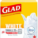Glad White Garbage Bags - Small 25 Litres - Febreze Fresh Clean Scent, 100 Trash Bags, Made in Canada of Global Components