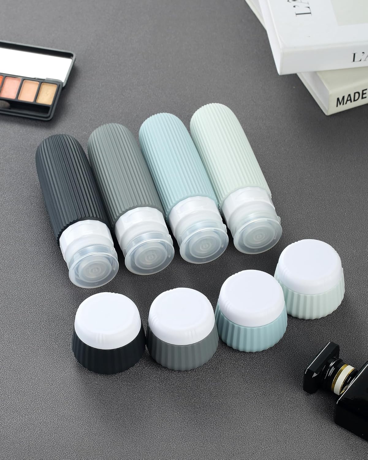Mrsdry Travel Bottles for Toiletries 8 Pack, Tsa Approved Travel Size Toiletries Containers with Clear Bag, Leak Proof Silicone Squeezable Traveler Essentials Creams Jars