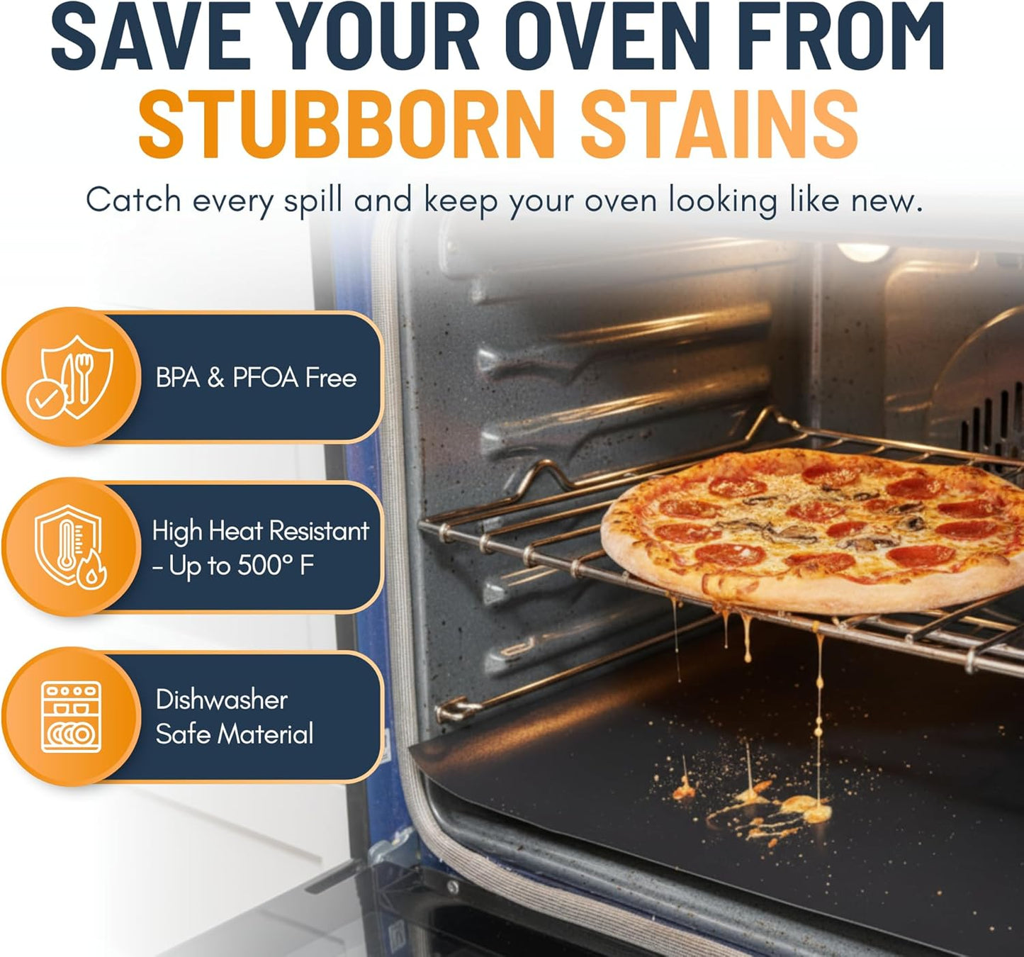 Oven Liners for Bottom of Oven - 3 Pack Large Heavy Duty Mats, 16.25”x23” Non-Stick Reusable Liner for Electric, Gas, Toasters, Grills - BPA & PFOA Free Kitchen Accessory to Keep It Clean (Black)