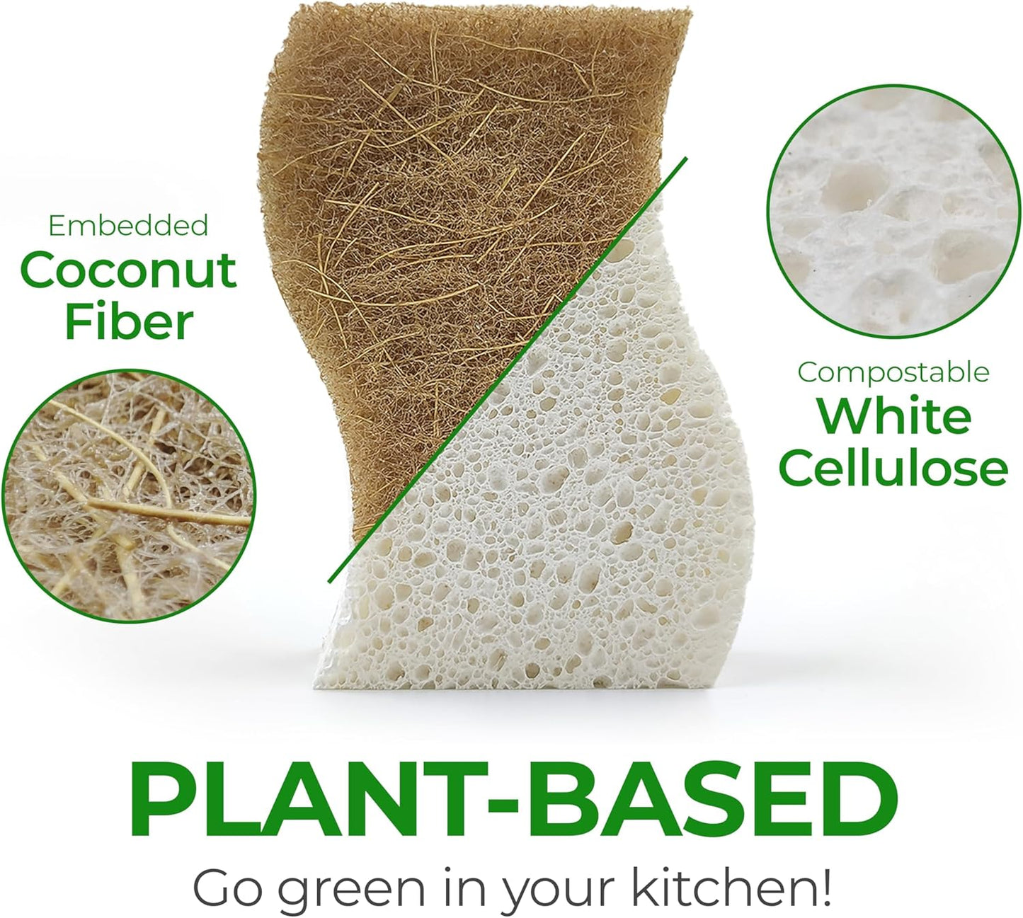 AIRNEX 12 Pack Natural Sponges for Dishes - Biodegradable Sponges for Kitchen - Plant Based Cellulose & Coconut Natural Dish Sponge - Non Toxic Eco Friendly Sponges, Non Scratch Kitchen Scrubber