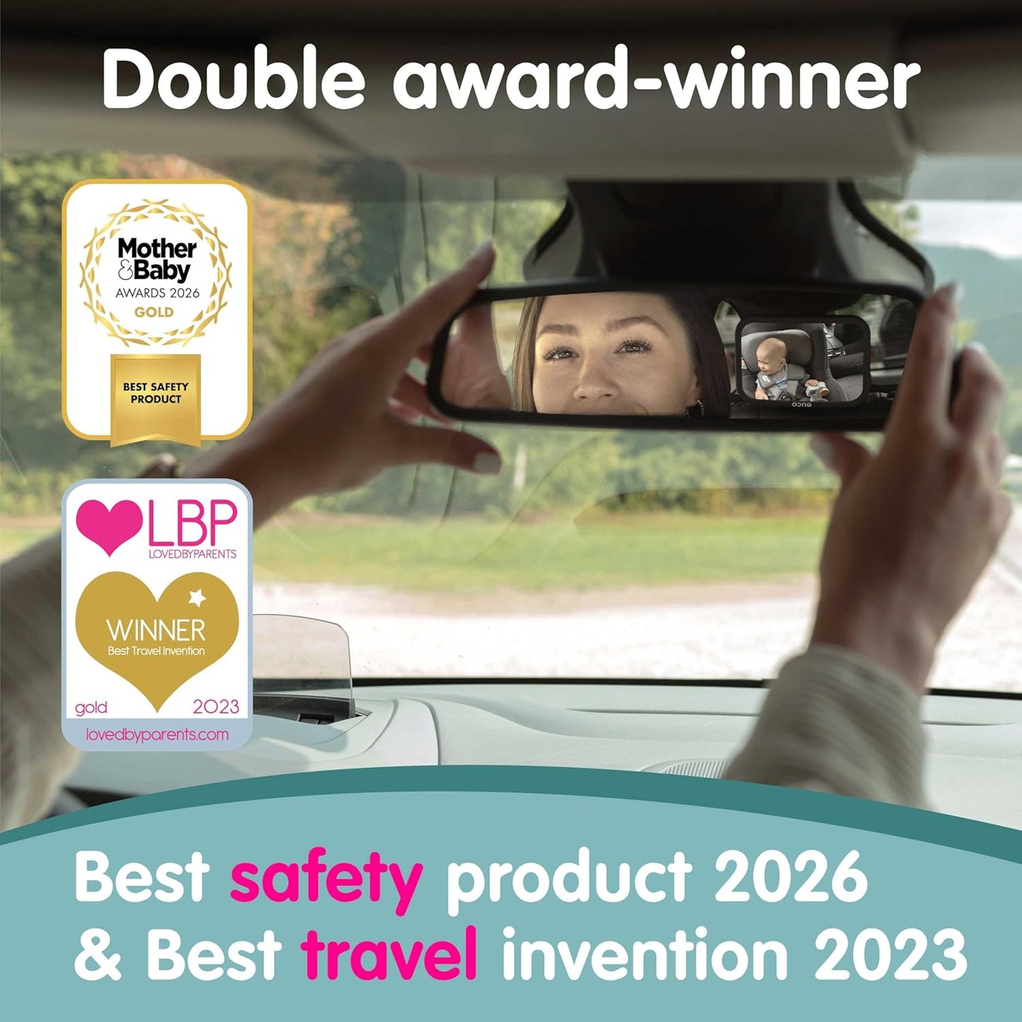 Onco Baby Car Mirror for Back Seat - Double Award-Winning, 100% Shatterproof Mirror, 360° Baby Must Haves, New Born Essentials, Car Mirror Rear Facing, Universal & Shake-Proof