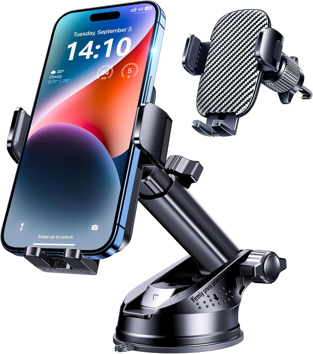 Phone Holder Car, 3-in-1 Universal Car Phone Holder Mount Windshield Dashboard Air Vent Cell Phone Car Mount Hands Free Car Phone Handlebar Mount for iPhone Android Smartphone Handlebar Accessories