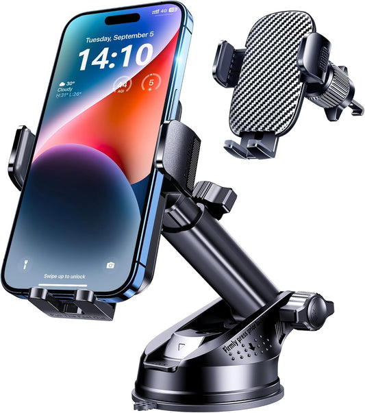 Phone Holder Car, 3-in-1 Universal Car Phone Holder Mount Windshield Dashboard Air Vent Cell Phone Car Mount Hands Free Car Phone Handlebar Mount for iPhone Android Smartphone Handlebar Accessories