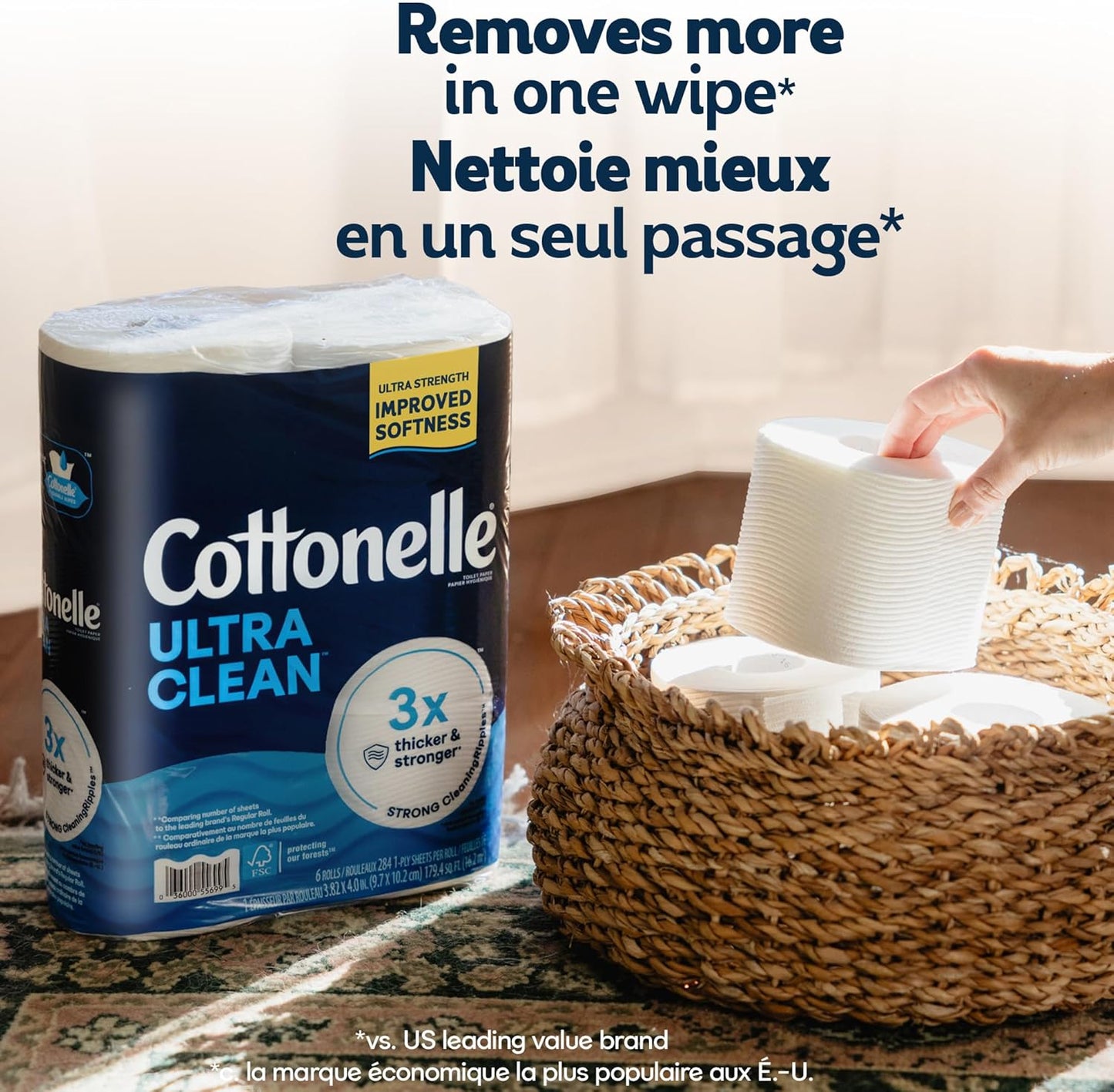 Cottonelle Toilet Paper, 24 Family Mega Rolls = 132 Regular Rolls (4 Packs of 6), Ultra Clean, Strong Bathroom Tissue, 353 Sheets per Roll, Packaging May Vary