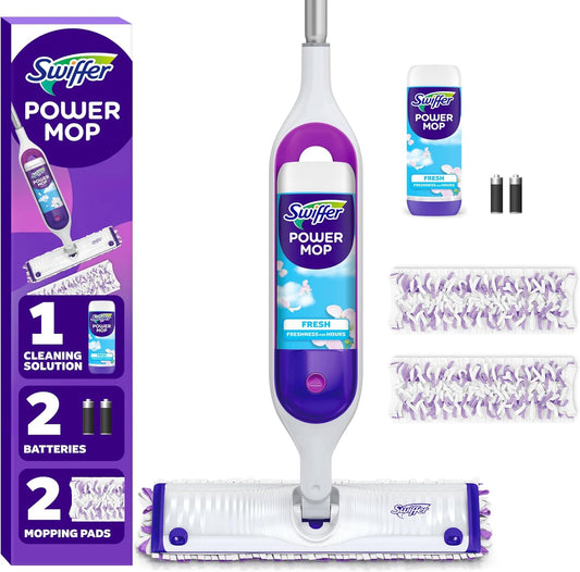 Swiffer PowerMop Multi-Surface Mop Kit for Floor Cleaning, Fresh Scent, Mopping Kit Includes PowerMop, 2 Mopping Pad Refills, 1 Floor Cleaning Solution with Fresh Scent and 2 Batteries