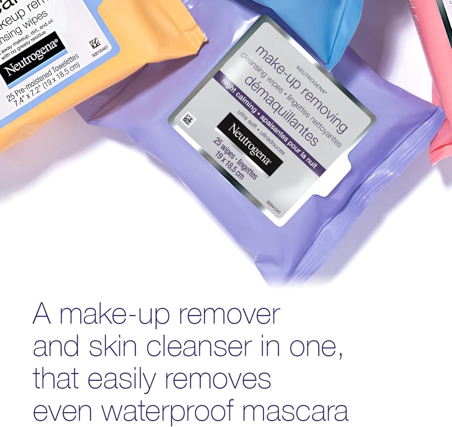 Neutrogena Night Calming Makeup Remover Face Wipes, 100% Plant-Based Cloth Hypoallergenic Nighttime Cleansing Towelettes, Remove Waterproof Makeup, Dirt & Oil, Dermatologist Tested, 50 Count (2 x 25 Count)