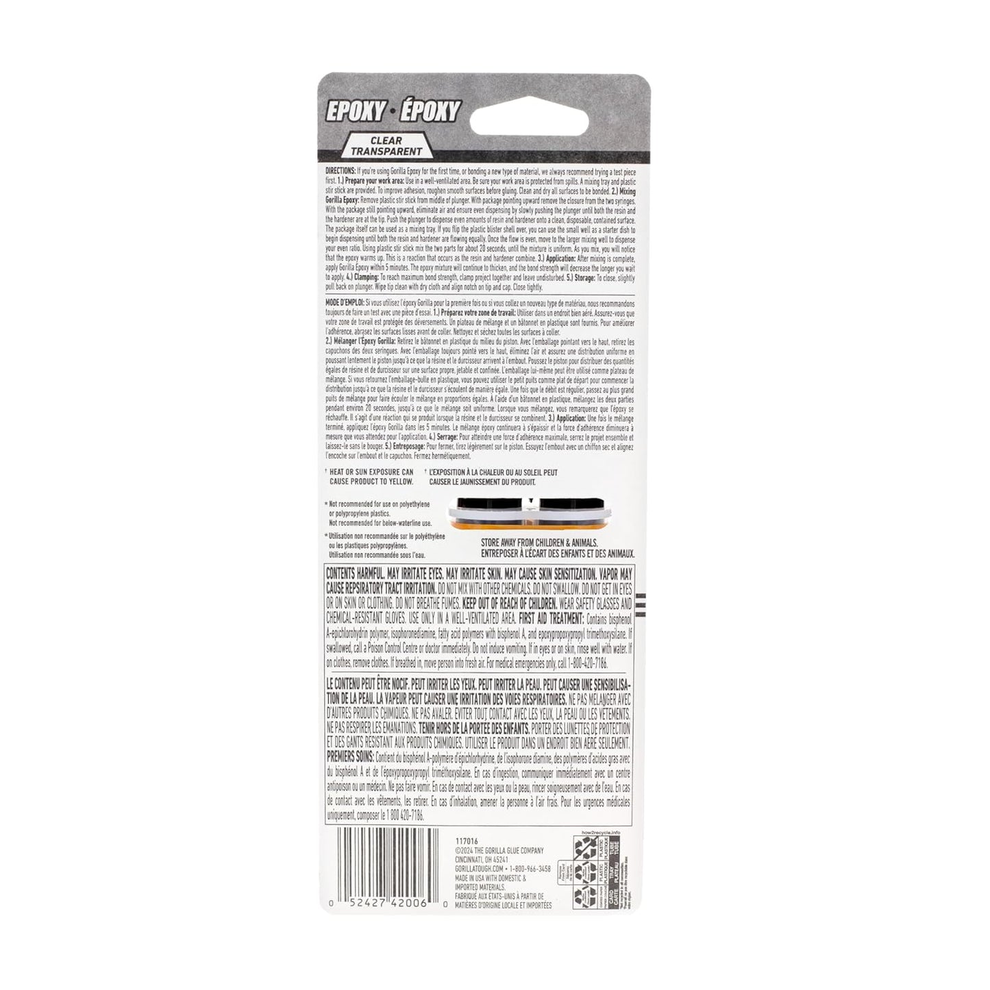 Gorilla Glue Epoxy, Dries Clear, Gap Filling, Indoor & Outdoor, Water Resistant, 5 Minute Set, Dries Clear Transparent, 0.85oz/25mL, (Pack of 1) 4200602