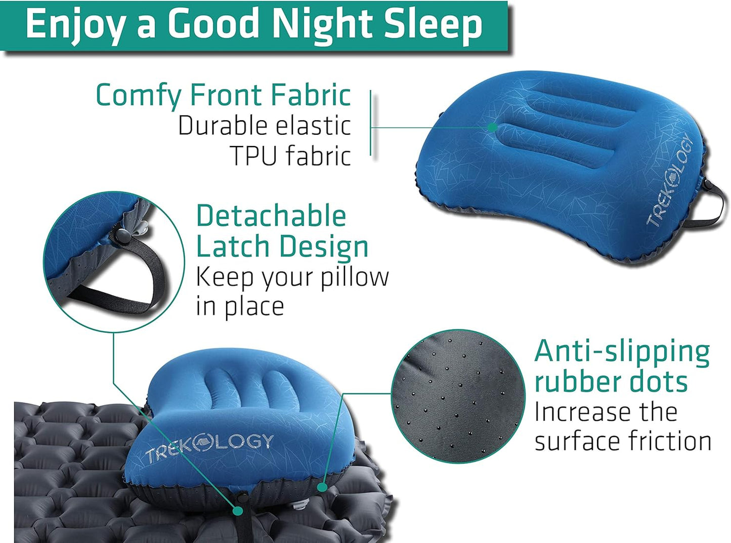 TREKOLOGY Pillow ALUFT 2.0, Camping Pillow for Sleeping, Inflatable Pillow, Inflatable Travel Pillow Camp Pillow, Oreiller de Voyage Backpacking Pillow Comfy Air Pillow