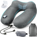 Inflatable Travel Neck Pillow for Airplanes, Super Soft Velvet Neck Support, Adjustable Firmness, Blow Up Plane Pillow for Long Flights, Road Trips, Travel Essentials with Eye Mask, Earplug