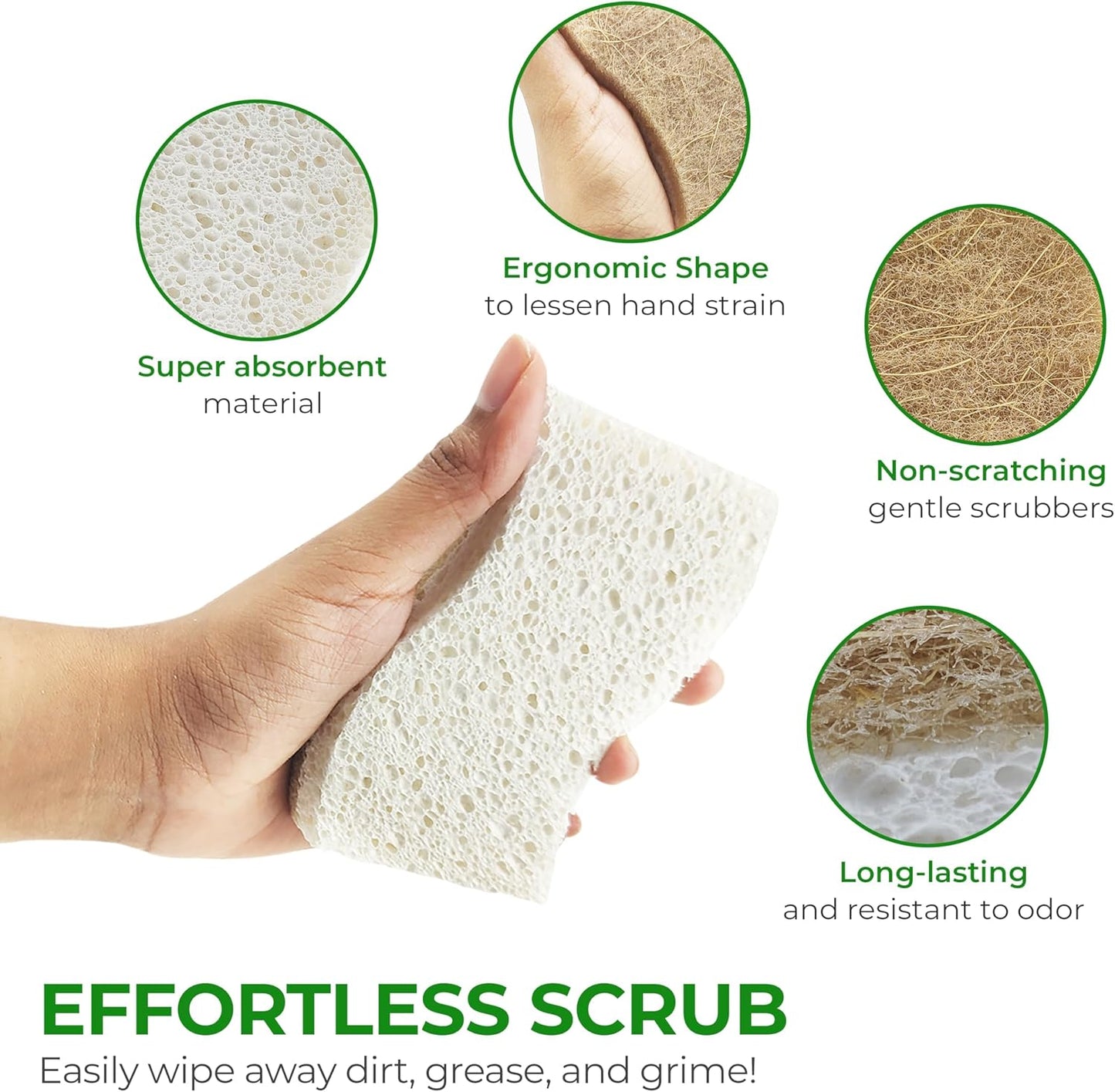 AIRNEX 12 Pack Natural Sponges for Dishes - Biodegradable Sponges for Kitchen - Plant Based Cellulose & Coconut Natural Dish Sponge - Non Toxic Eco Friendly Sponges, Non Scratch Kitchen Scrubber