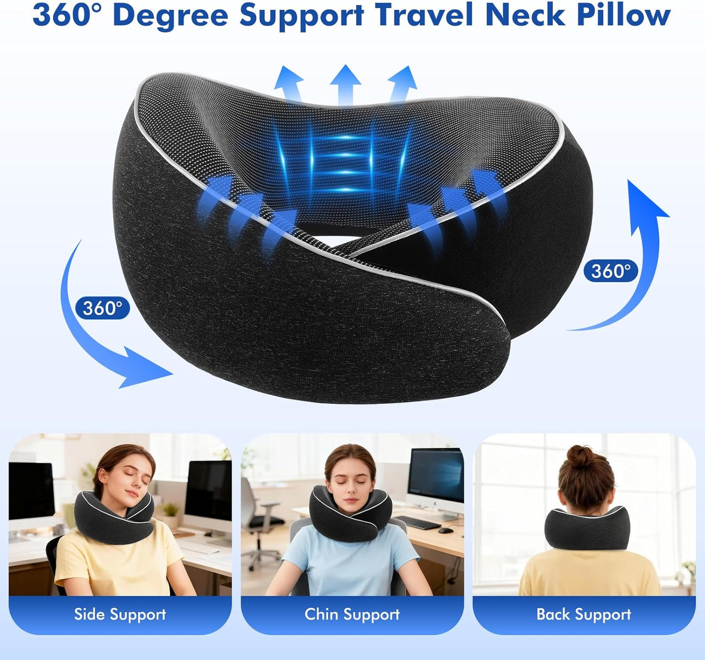 Travel Neck Pillow for Airplane – Memory Foam Neck Pillow for Travel, Ergonomic Neck Support Pillow for Sleeping on Plane, Comfortable Portable Travel Pillow for Flights, Car, Office
