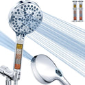 High Pressure 10-Mode Handheld Shower Head - Built in Power Wash for Clean, Replaceable Filter Soften Hard Water Remove Chlorine, 60 Inches Hose, Overhead Bracket, Anti-Clog Nozzle (Chrome)