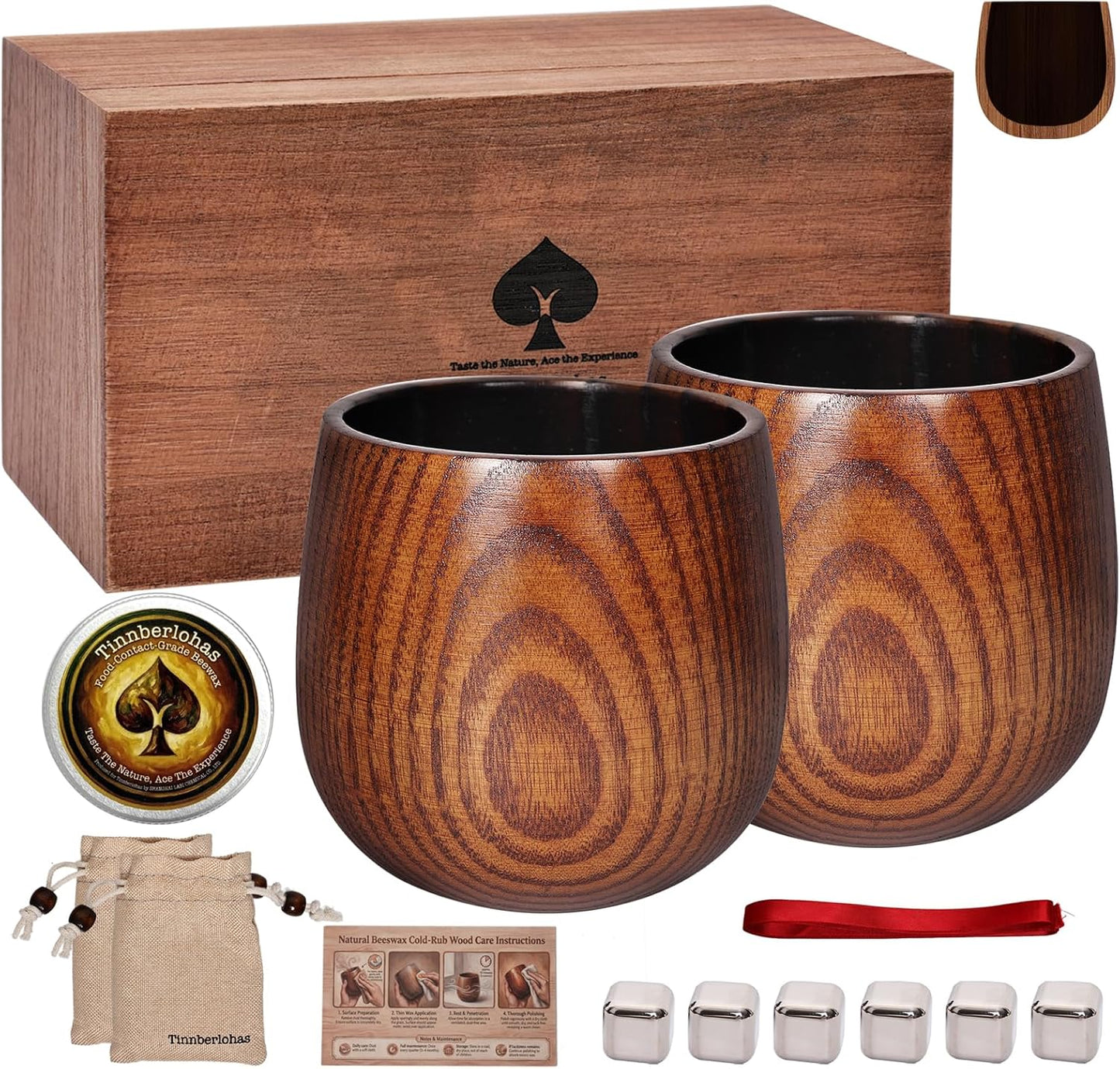 Charred Wooden Whiskey Glass Set of 2 – Durable Bourbon Tumbler for Men, Insulated Old Fashioned Glass – Whiskey Gifts for Husband, Dad, Brother – Birthday, Christmas, Father's Day