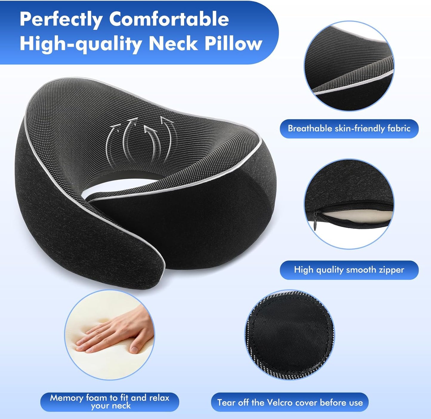 Travel Neck Pillow for Airplane – Memory Foam Neck Pillow for Travel, Ergonomic Neck Support Pillow for Sleeping on Plane, Comfortable Portable Travel Pillow for Flights, Car, Office