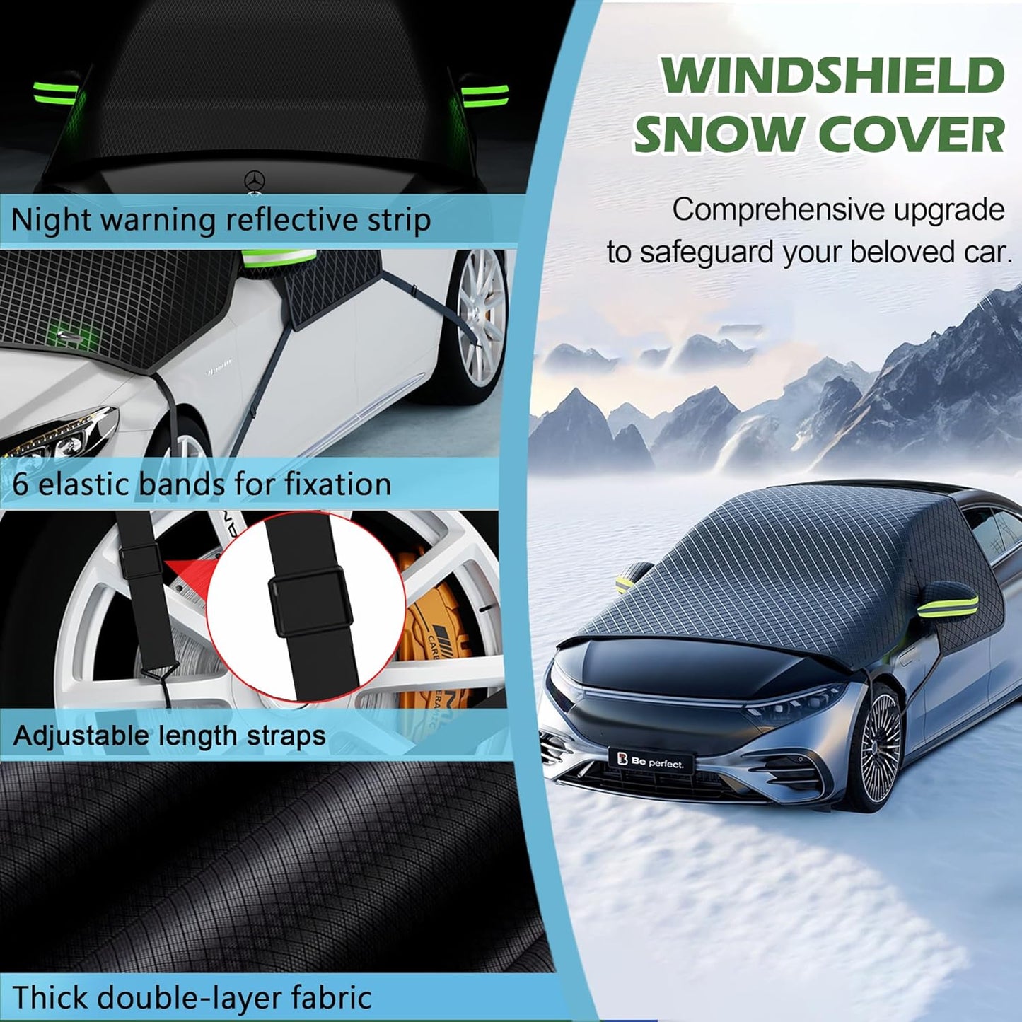Windshield Snow Cover, Car Windshield Cover for Ice and Snow, Automotive Large Magnetic Windshield Frost Cover with Side Window and Mirror Protector in Winter, Suitable for Most Vehicle,Sedan,SUV
