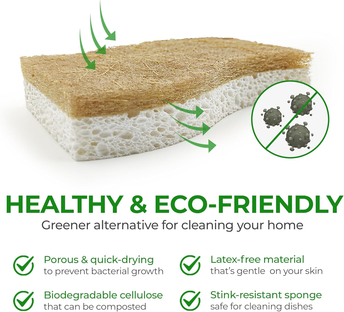 AIRNEX 12 Pack Natural Sponges for Dishes - Biodegradable Sponges for Kitchen - Plant Based Cellulose & Coconut Natural Dish Sponge - Non Toxic Eco Friendly Sponges, Non Scratch Kitchen Scrubber