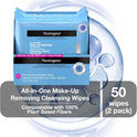Neutrogena All-in-One Makeup Removing Cleansing Wipes - Gentle Cleansing Towelettes Remove Make-up & Waterproof Mascara - Plant-Based, Alcohol-Free Formula for Sensitive Eye Area - Value Twin Pack, 50 Count