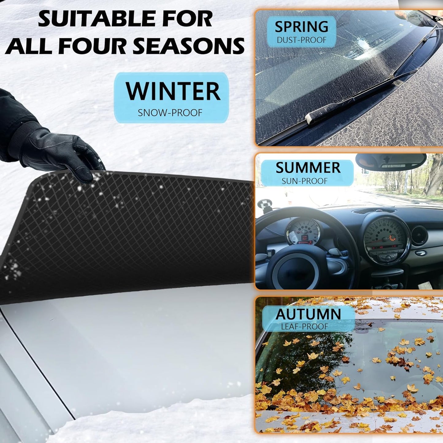 Windshield Snow Cover, Car Windshield Cover for Ice and Snow, Automotive Large Magnetic Windshield Frost Cover with Side Window and Mirror Protector in Winter, Suitable for Most Vehicle,Sedan,SUV