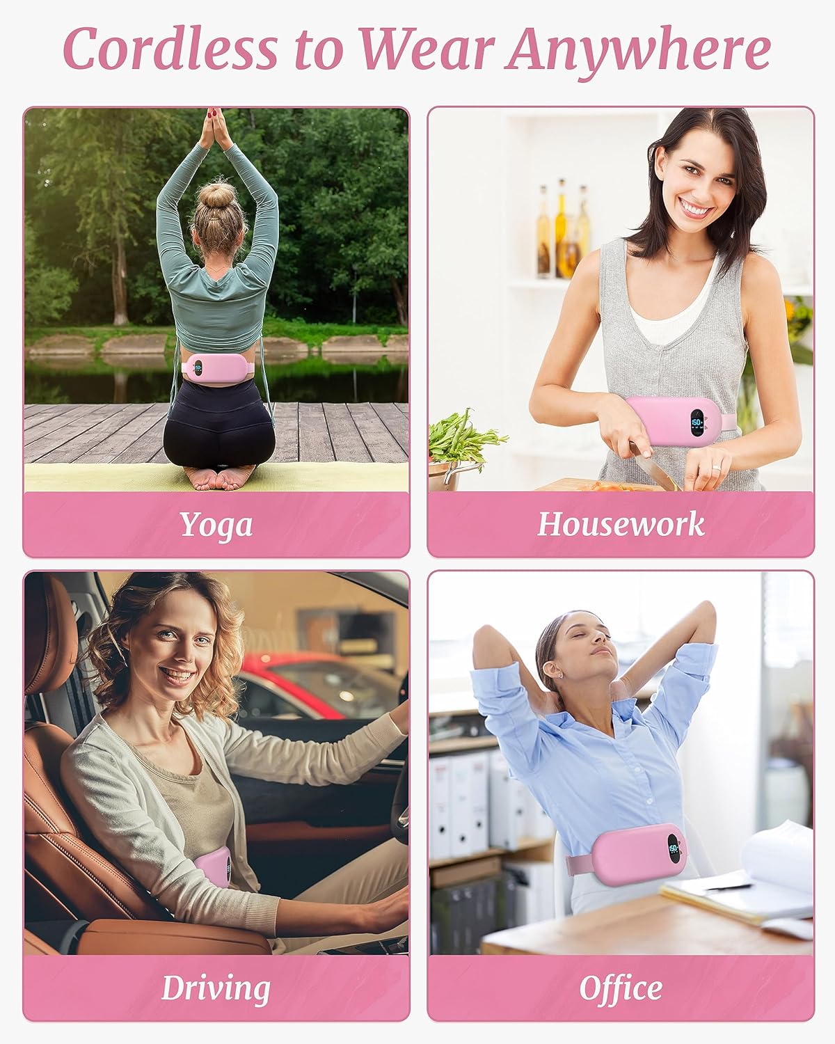 Portable Electric Heating Pad for Cramps, Upgraded Cordless Period Fast Heating Pad for Back Menstrual Belt 6 Heat 6 Vibration Modes Gifts for Women Girl Her Girlfriend Christmas Stocking Stuffer Pink