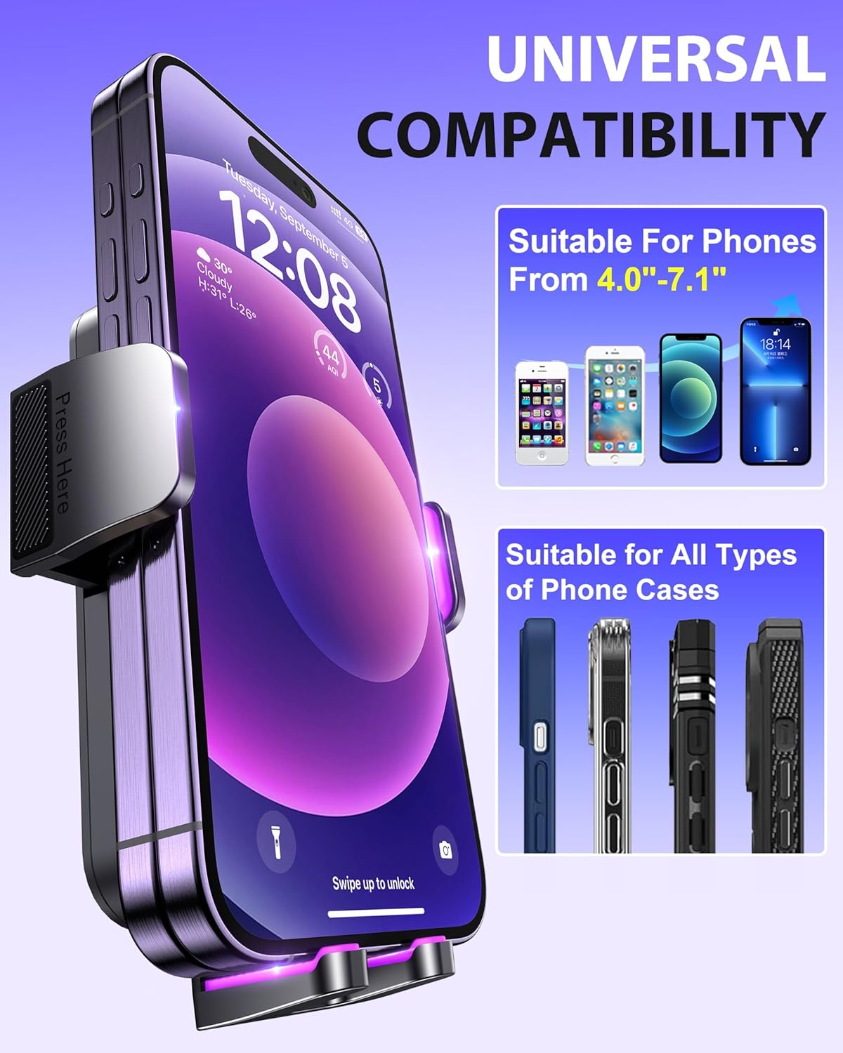 Phone Holder Car, 3-in-1 Universal Car Phone Holder Mount Windshield Dashboard Air Vent Cell Phone Car Mount Hands Free Car Phone Handlebar Mount for iPhone Android Smartphone Handlebar Accessories