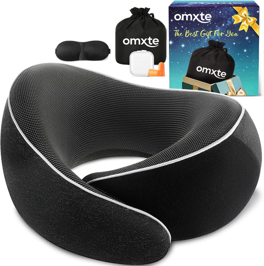 Travel Neck Pillow for Airplane – Memory Foam Neck Pillow for Travel, Ergonomic Neck Support Pillow for Sleeping on Plane, Comfortable Portable Travel Pillow for Flights, Car, Office