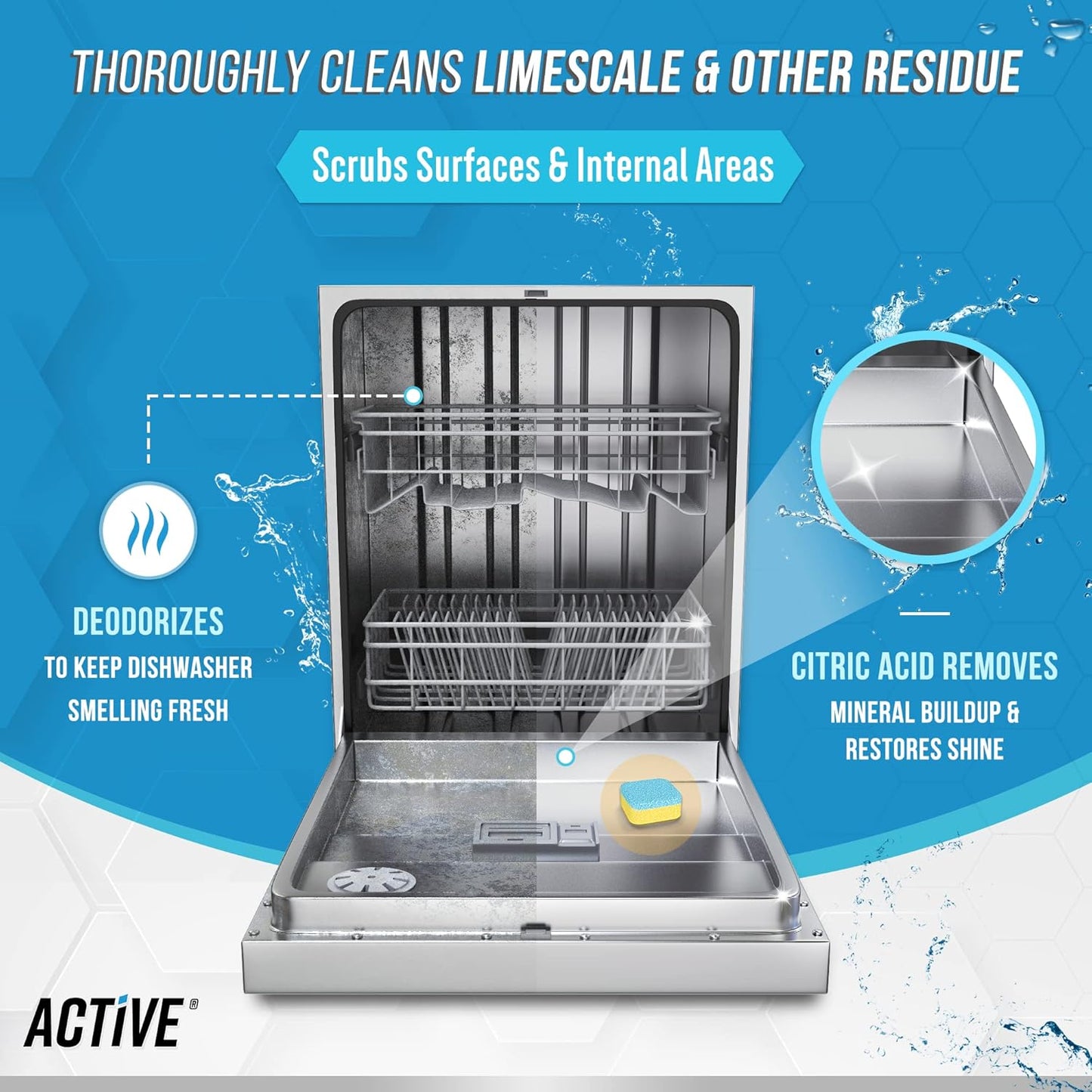 Dishwasher Cleaner And Deodorizer Tablets - 24 Pack Deep Cleaning Descaler Pods Formulated To Clean Dish Washer Machine, Natural Limescale Remover, Hard Water, Calcium, Odor - 12 Month Supply